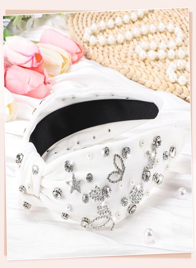 obeoby Valentine's Day Headband for Women, White Knotted Headbands with Rhinestone Crystal Wedding Gifts Bride Hairband - Image 3